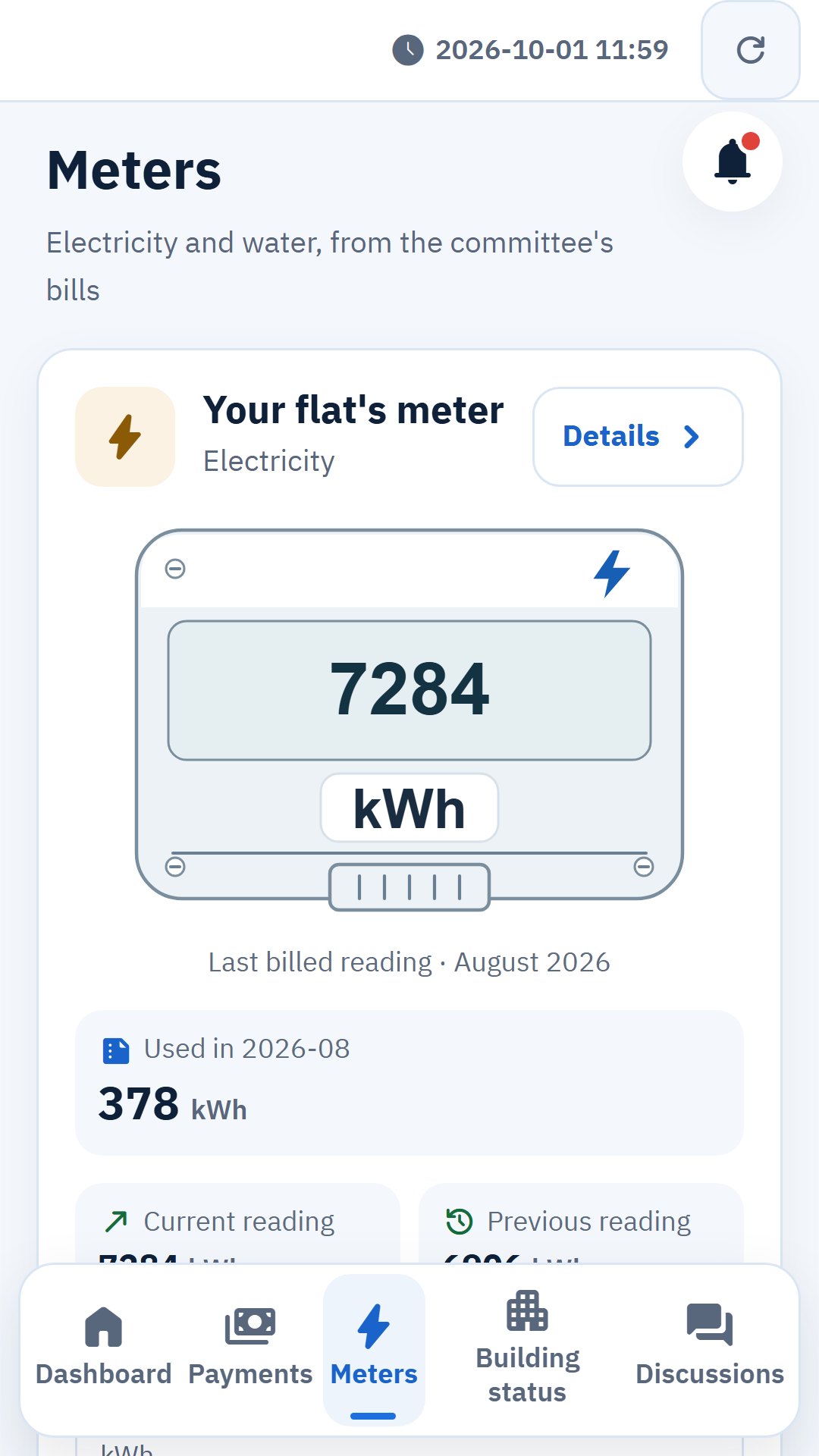 Apartment billed meter reading — Resident · Mobile