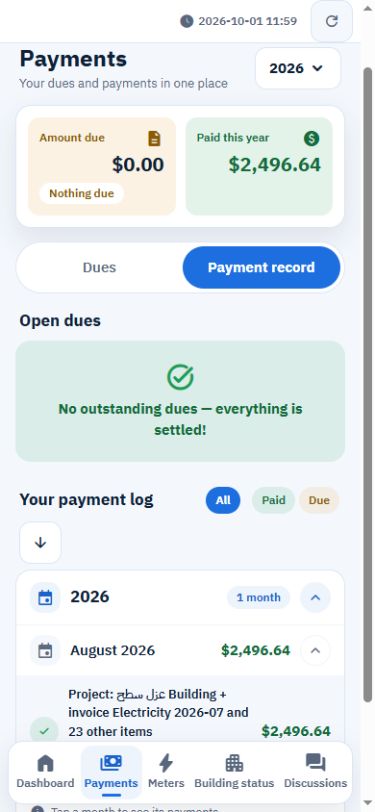 Resident · Apartment account and payment record